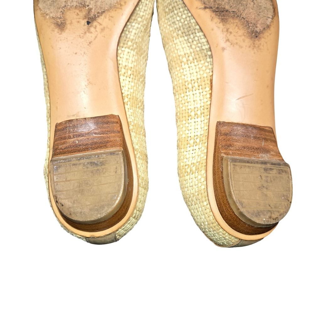 Stuart Weitzman Beige Woven Straw Raffia Ballet Flats Bow Accent Size 7.5M - Picture 7 of 12